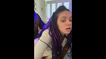 Masked dude leans over latina spanish dreadhead and breeds her in kitchen doggie-style